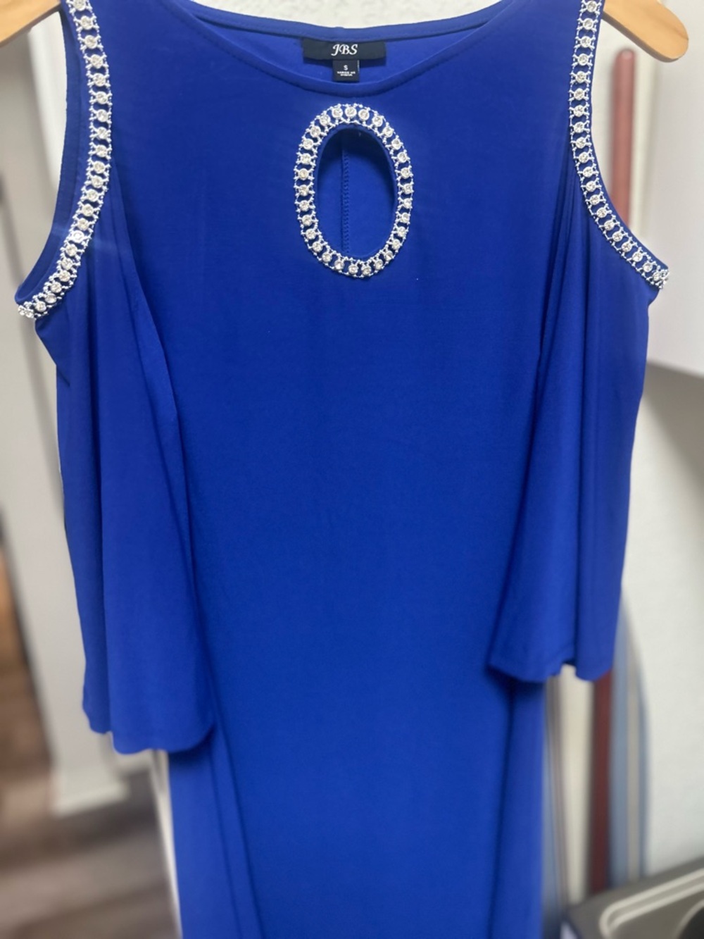 J.B.S. Sapphire Blue Keyhole Dress with Rhinestone Trim